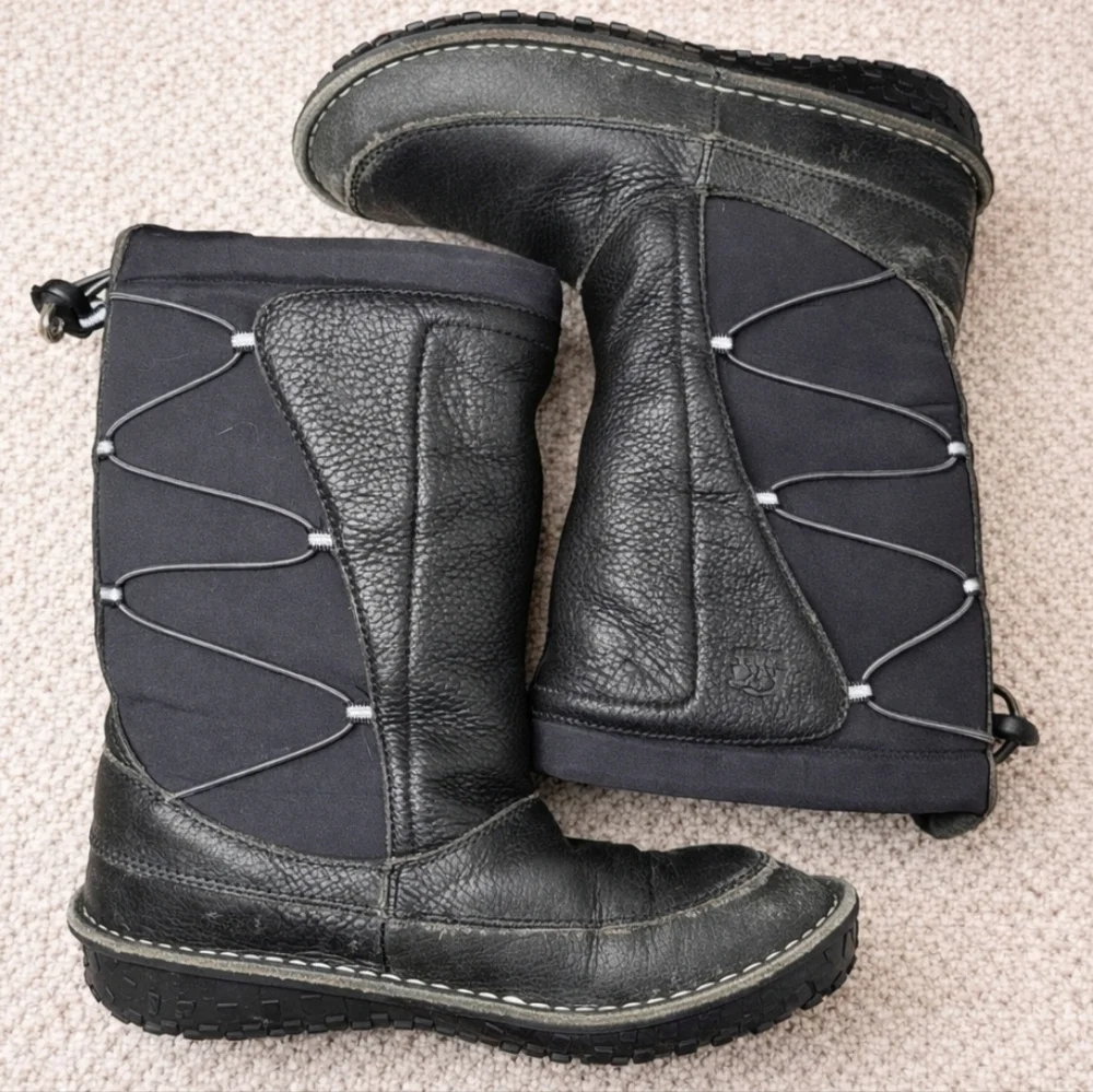Sorel Teslin Black Pebble Waterproof Leather Winter Boots Size 7 Thinsulate